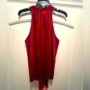 NWOT- Shinestar gorgeous red velvet top. Back neck tie. Size Large
